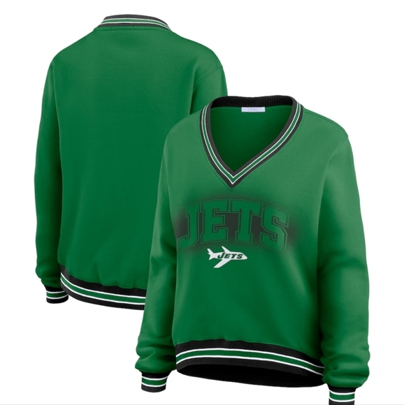 Green Jets V-Neck Sweatshirt Green New. - Picture 2 of 10
